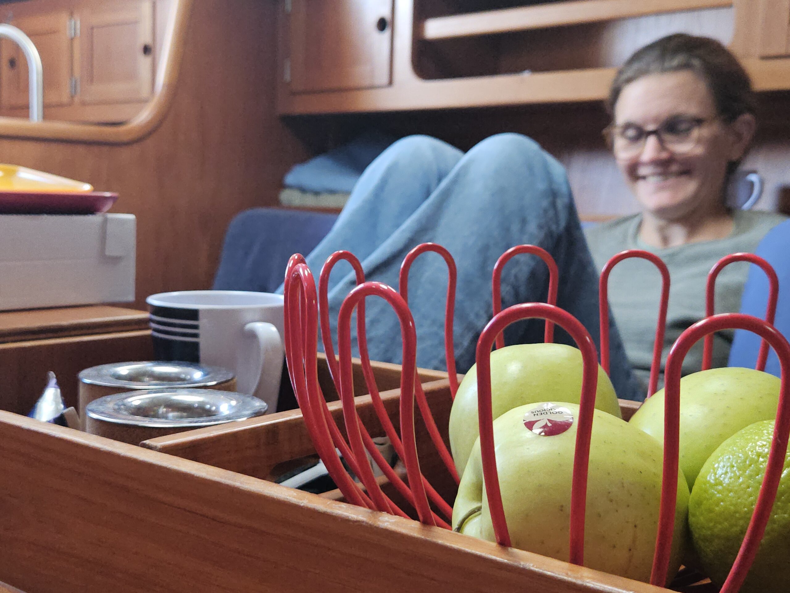 Emelie relaxing in our sailboat "Red Line".